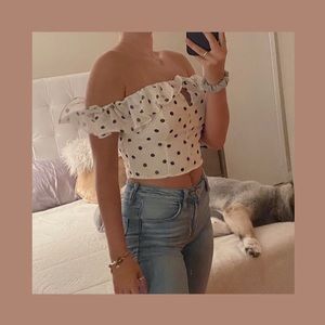 SOLD    black & white polka dot off shoulder top !